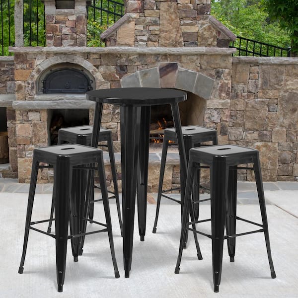 Carnegy Avenue Black 5-Piece Metal Round Outdoor Bistro Set