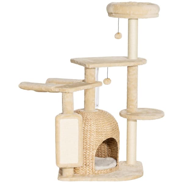 PawHut 44" Cat Tree Tower with Scratching Posts, Cat Condo, Hammock, Bed