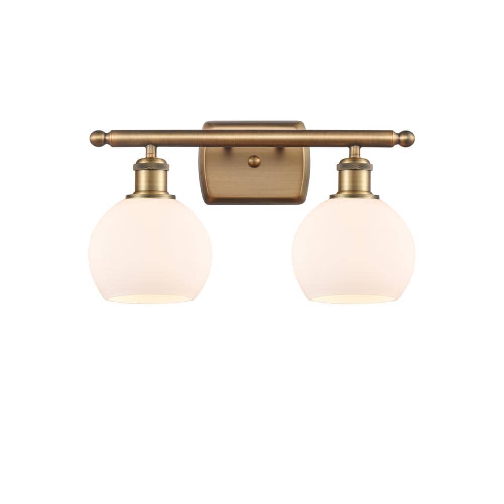 Innovations Athens 16 in. 2-Light Brushed Brass Vanity Light with Matte White Glass Shade