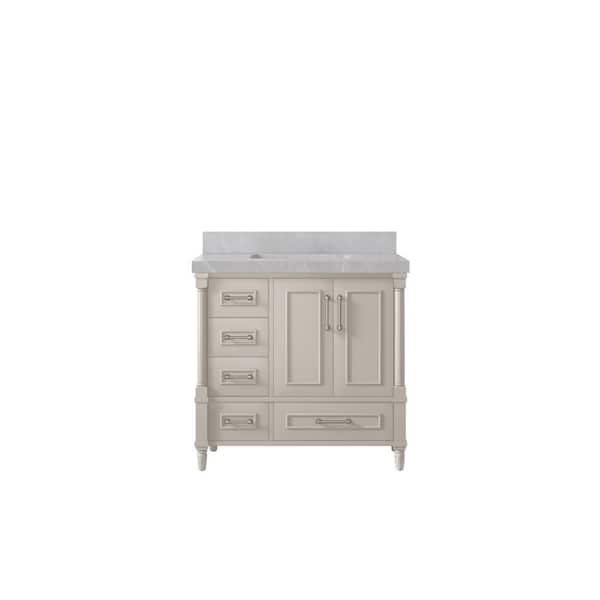 Willow Collections Hudson 36 in. W x 22 in. D x 36 in. H Single Sink Bath Vanity Center in Fine Grain with 2 in. Pearl Gray Quartz Top
