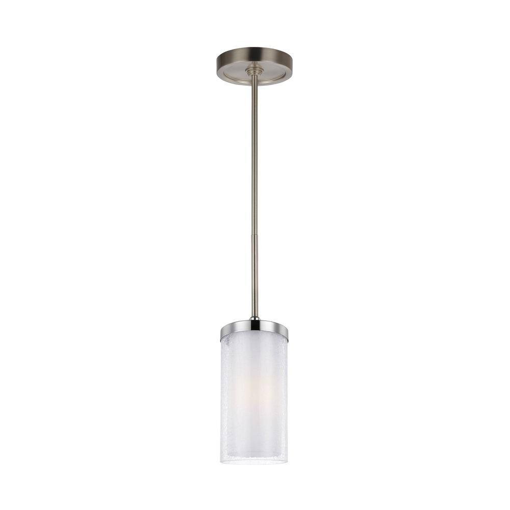 Jonah Satin Nickel & Chrome Mini Pendant with White Opal Etched Glass