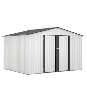 8 ft. x 6 ft. Outdoor Metal Storage Shed, with 2 Lockable Doors, for Garden, Backyard, Lawn, White(43.23 sq. ft.)