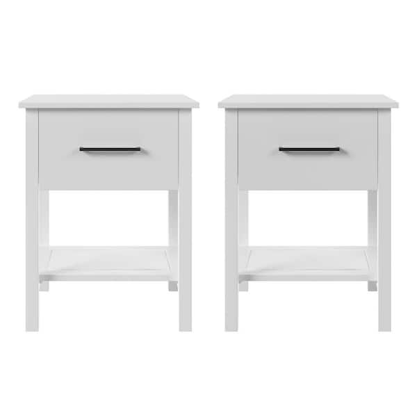 Walker Edison Furniture Company 1-Drawer White Wood Set of 2-Craftsman Nightstands with Shelf HD9831
