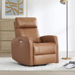 Monroe Saddle Genuine Leather Power Swivel Glider Recliner Chair with Double Layer Backrest for Living Room