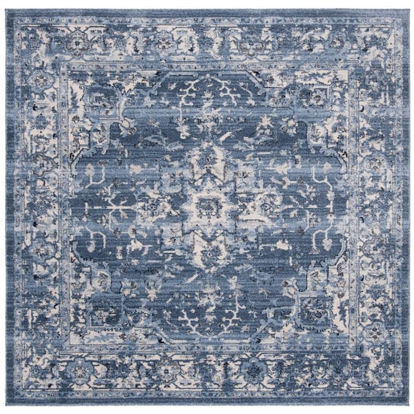 SAFAVIEH Charleston Navy/Cream 5 ft. x 5 ft. Distressed Border Square Area Rug