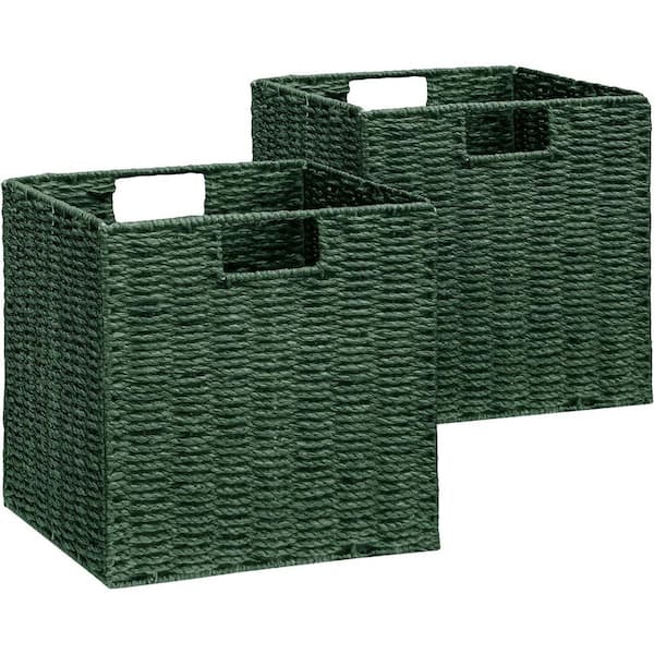Green 11 in. x 11 in. Paper Decorative Basket Set of 2 with Built