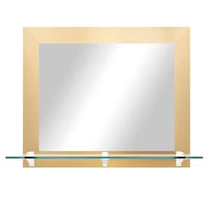 Modern Rustic (25.5 in. W x 21.5 in. H) French Gold Horizontal Mirror with Tempered Glass Shelf and White Brackets