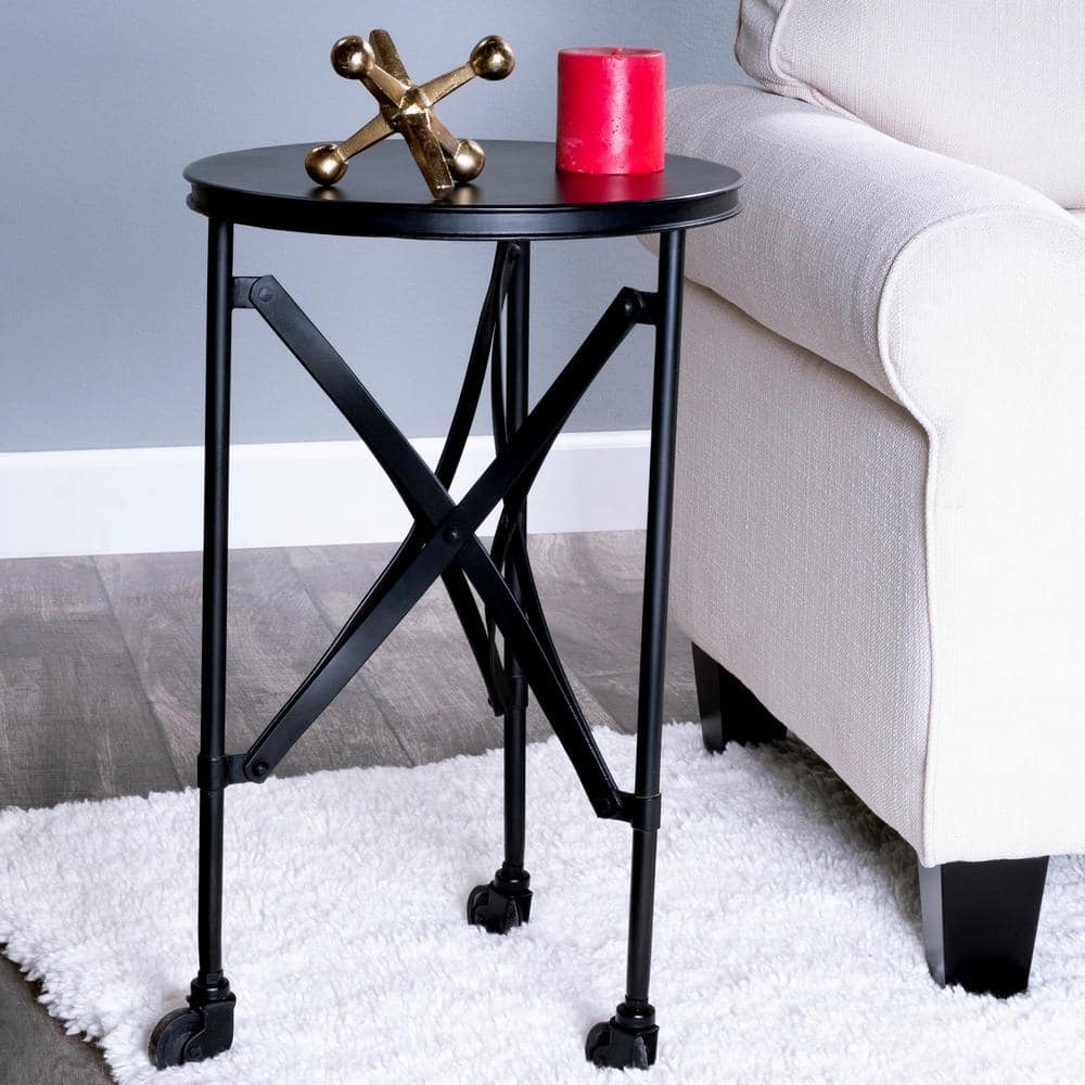 Costigan 15'' Round Black Metal & Wood Industrial Accent Table