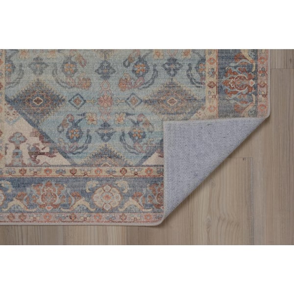 Park West Blue and Ivory 8 x 10 ft. Traditional Woven Distressed Polyester Rectangle Indoor Area Rug