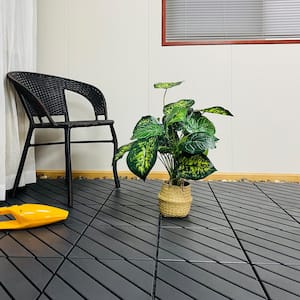 12in.Wx12in.L Outdoor Striped Square PVC Waterproof Interlocking Flooring Slat Deck Tiles(Pack of 44Tiles)in Gray