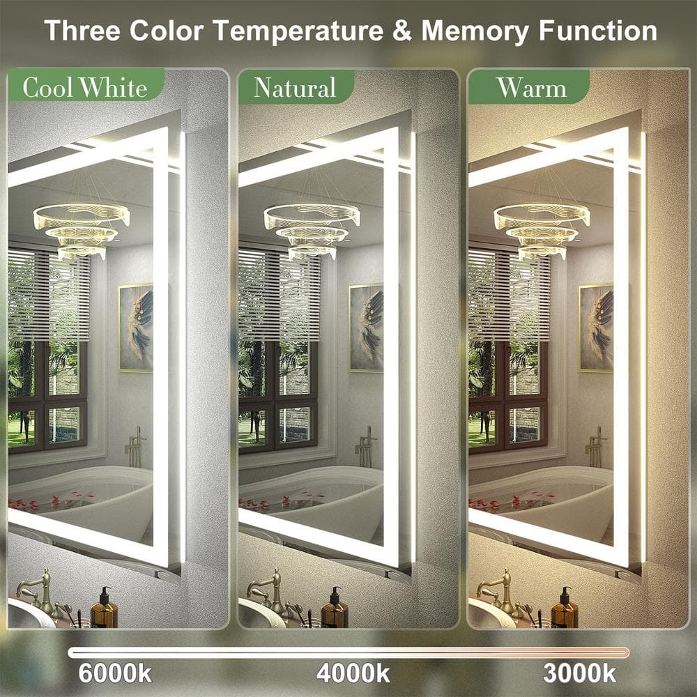 Oversized Frameless Rectangular LED Vanity Mirror with Anti-Fog