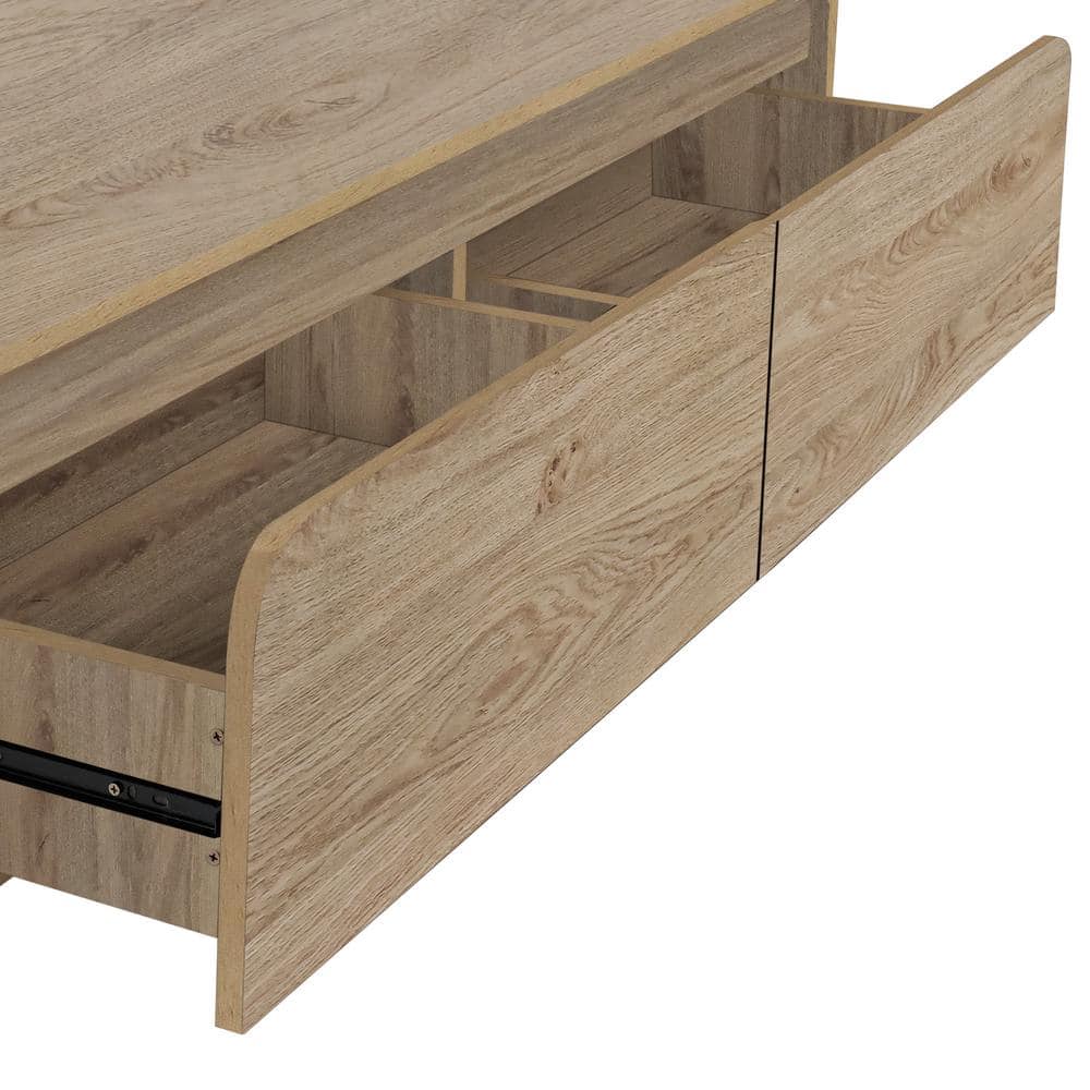 Mara 47" Natural Beige Wood Coffee Table with Storage