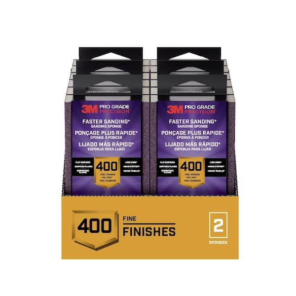 Pro Grade Precision 2.5 in. x 4.5 in. x 1 in. Faster Sanding Block Sponge, Fine, 400 Grit, 2 Pack