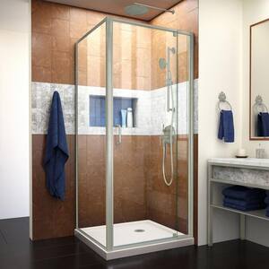 Flex 36 in. D x 36 in. W x 74.75 in. H Framed Corner Pivot Shower Enclosure in Brushed Nickel and Biscuit Shower Base