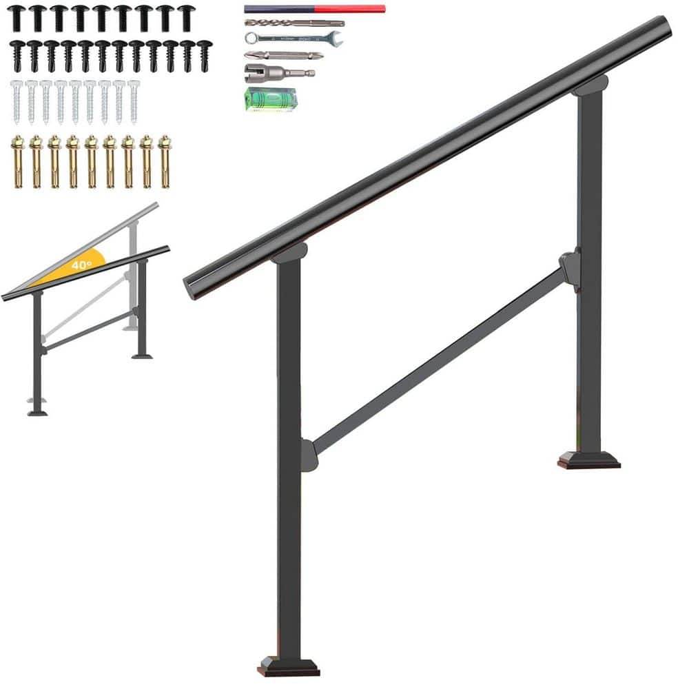 Afoxsos 3-Step Stair Handrail Black Adjustable Deck Railing for Outdoor ...