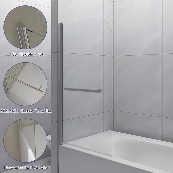 BWE 31 in. W x 55 in. H Bathtub Screen Frameless Glass Shower Door Tempered Glass Shower Panel