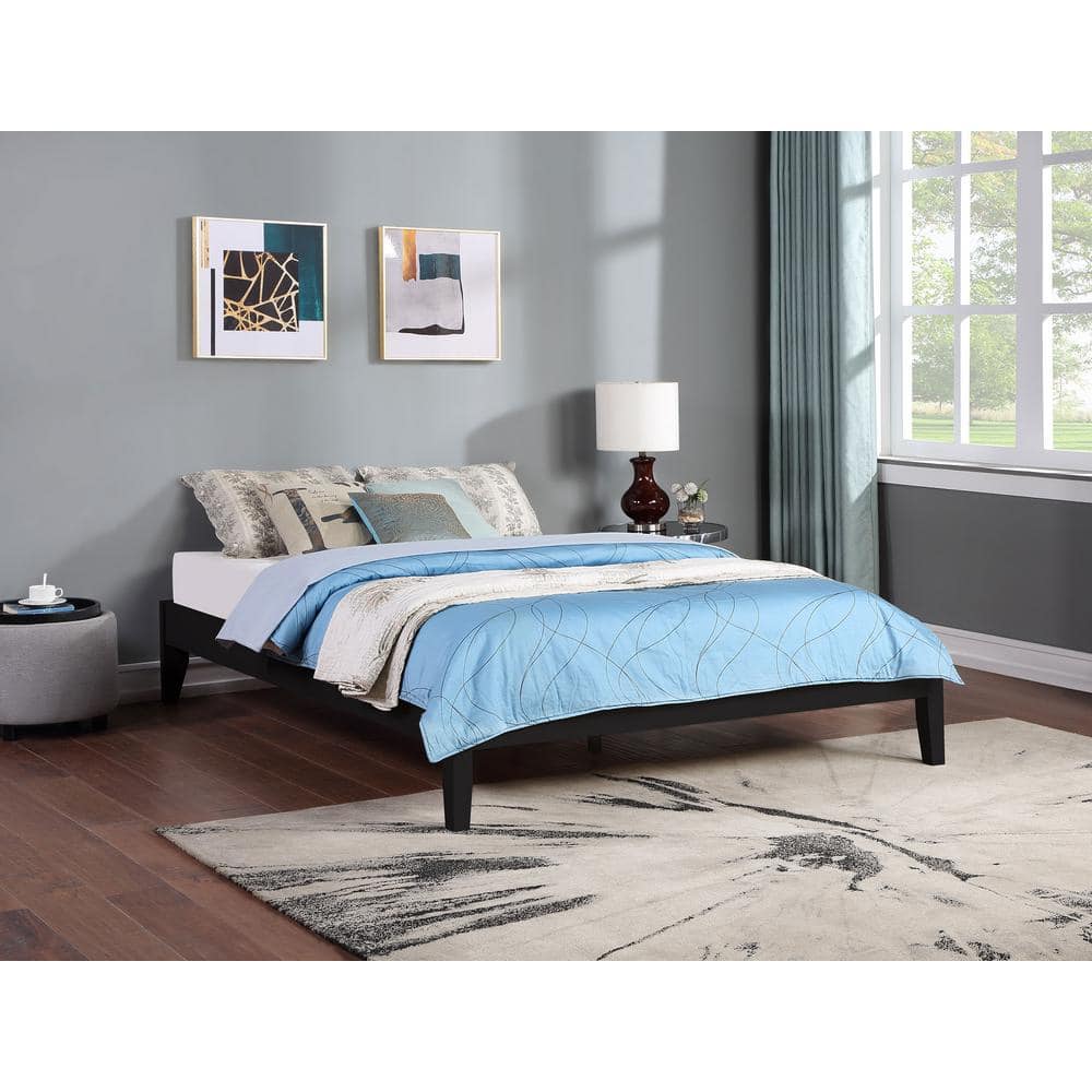 Contemporary Pine Wood Upholstered King Platform Bed in Black