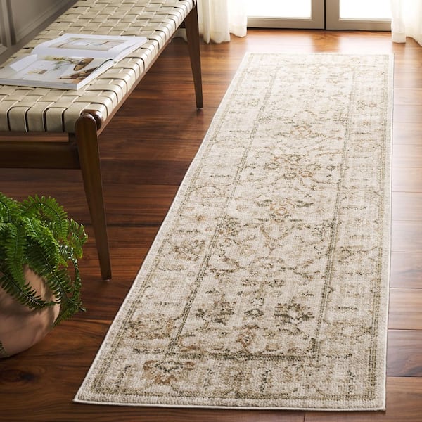Hazel 2 ft. x 8 ft. Ivory/Beige Distressed Floral Runner Rug