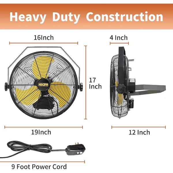 14 in. 3 Speeds Outdoor High Velocity Wall Mounted Fan in Yellow with 1/12 HP Durable Motor, 2600 CFM