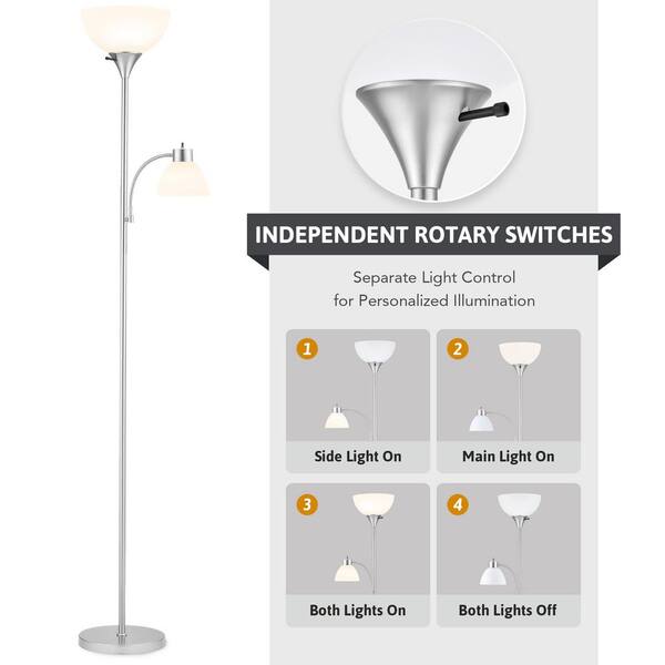 Merra 71 in. Nickel Torchiere Floor Lamp, 2-Light Standing Lamp
