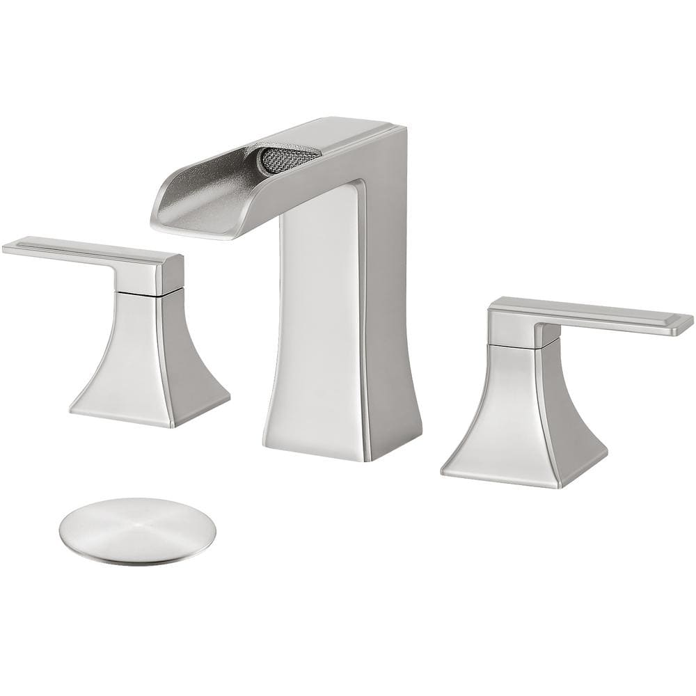 8 in. Widespread Double-Handle Waterfall Bathroom Faucet with Pop-Up Drain 