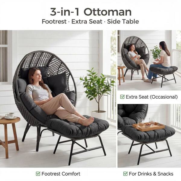 FINCATI Set of 2 PE Wicker Indoor/Outdoor Lounge Egg Chairs with 2