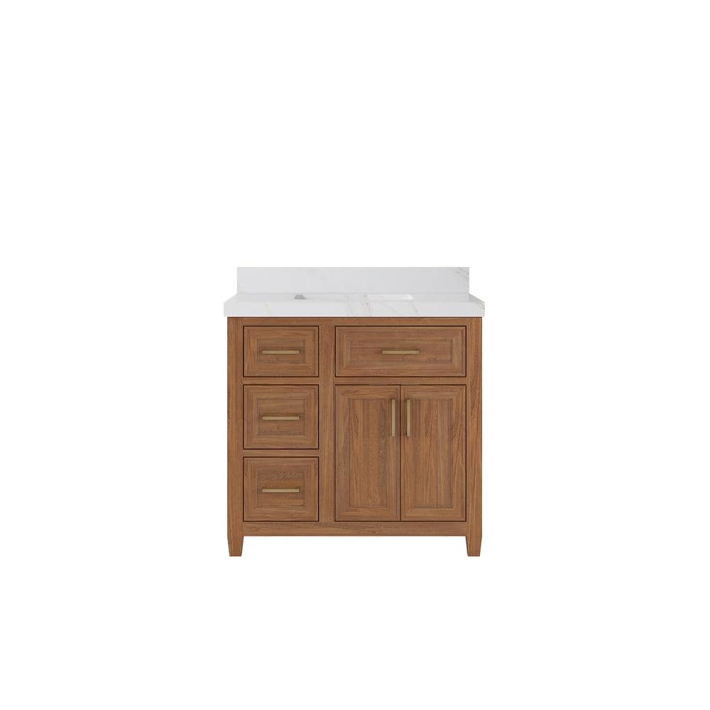 Santa Monica 36 in. W x 22 in. D x 36 in. H Single Sink Bath Vanity in Dark Natural with 2 in. Calacatta Sienna Qt. Top price history on PriceWatchPro