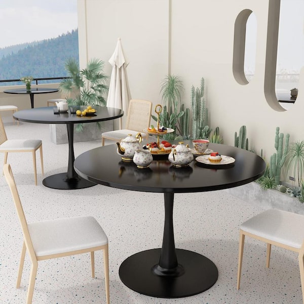 Unbranded Black Wood 42.1 in. Pedestal Dining Table Seats 6-Round Tulip Table Mid-Century End Table Leisure Table Coffee Office