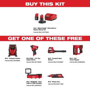 M12 12-Volt Lithium-Ion 4.0 Ah and 2.0 Ah Battery Packs and Charger Starter Kit