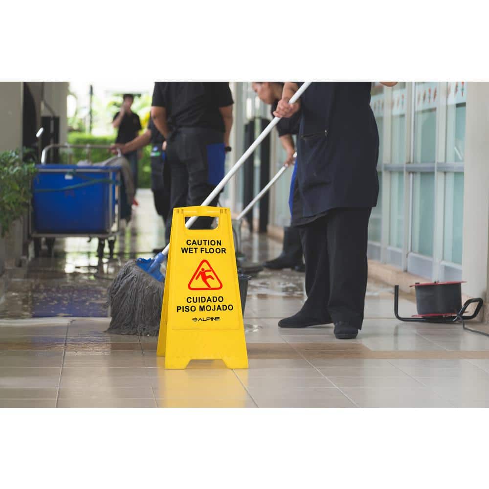 Yellow Bilingual Plastic Caution Wet Floor Sign Set
