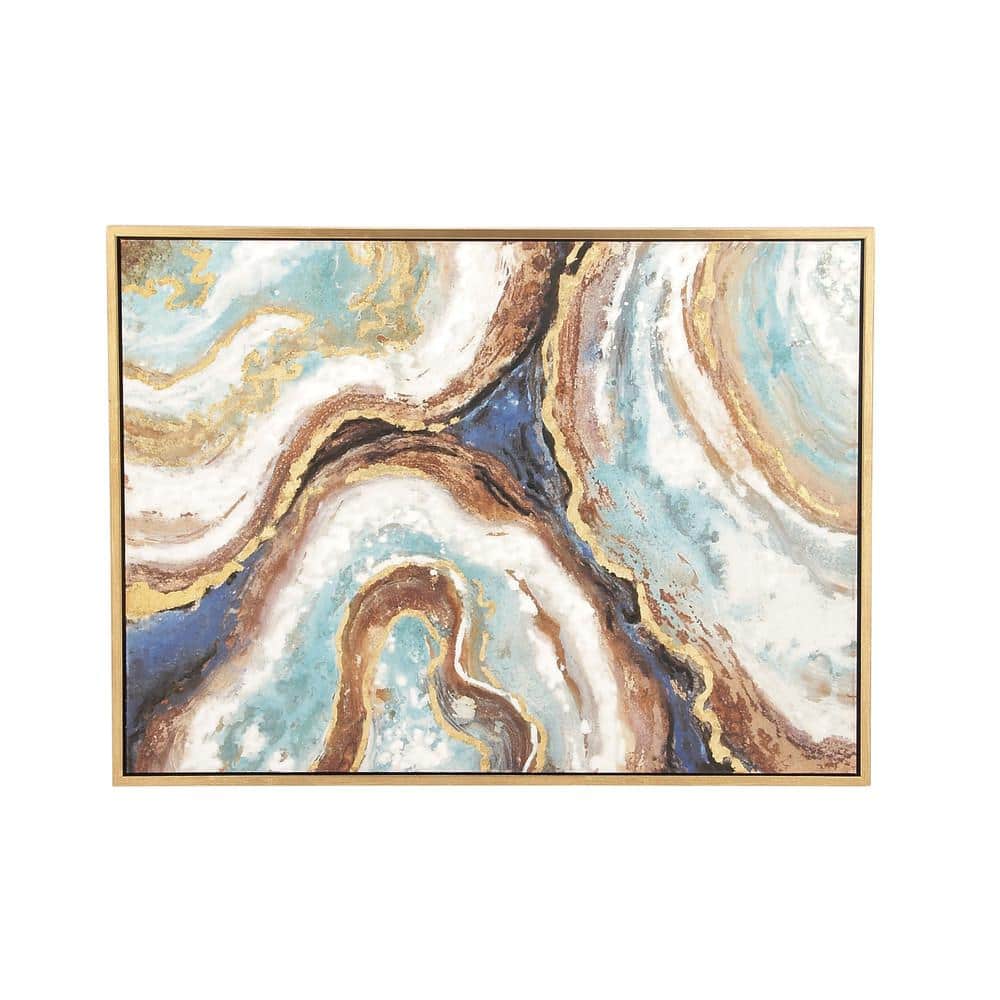 Large Multicolor Abstract Geode Canvas Wall Art with Gold Frame
