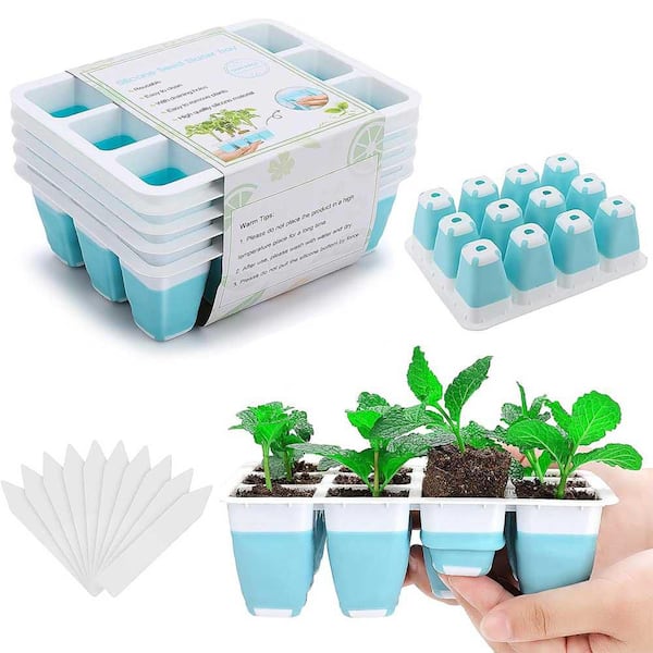 Phewnyzo 5-Piece Reusable Seed Starter Tray Kit with 60 Flexible Pop-Out Cells for Indoor Greenhouse Planting