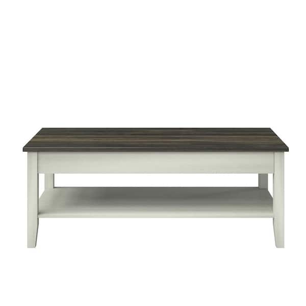 Twin Star Home 47.38 in. Old Wood White Rectangle MDF Coffee Table with Shelf