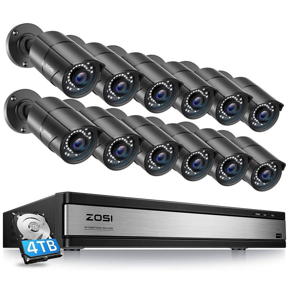 16-Channel 1080p 4TB DVR Security Camera System with 12 Wired Bullet Cameras -  ZOSI, 16JK-261B12-40