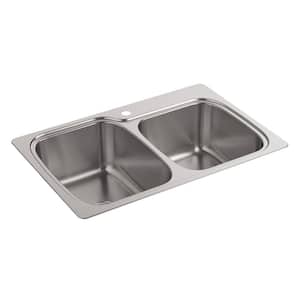 Verse Drop-In Stainless Steel 33 in. 1-Hole Double Bowl Kitchen Sink