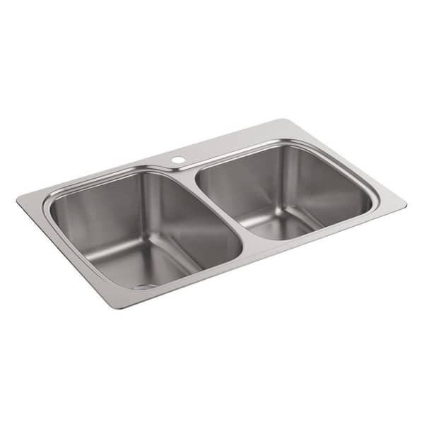 KOHLER Verse Drop-In Stainless Steel 33 in. 1-Hole Double Bowl Kitchen Sink