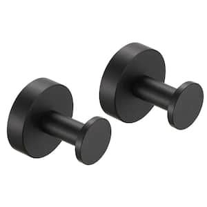Round Bathroom Robe Hook and Towel Hook in Thicken Space Aluminum Matte Black (2 Pack)
