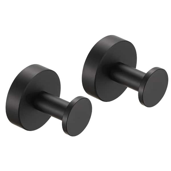 Unbranded Round Bathroom Robe Hook and Towel Hook in Thicken Space Aluminum Matte Black (2 Pack)