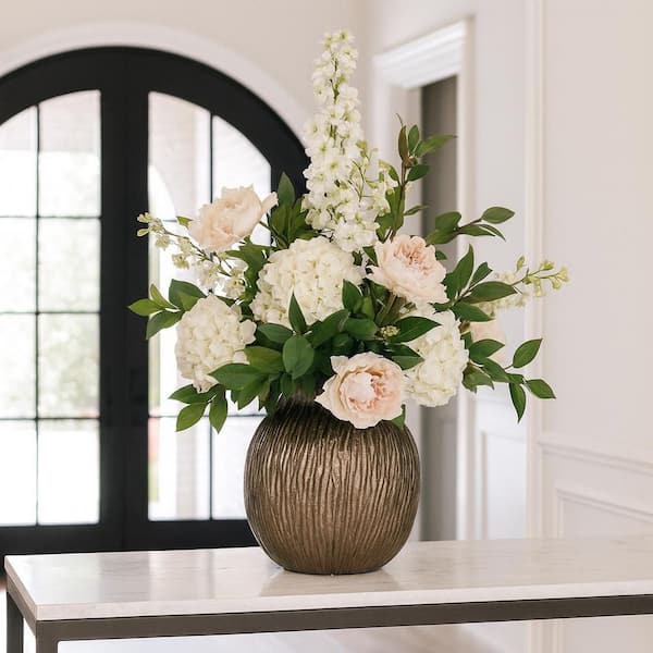 Bronze 8 in. x 8 in. Tall Round Decorative Handmade Aluminum Metal Flower Vase