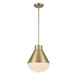 Ludlow 1-Light Antique Gold Hanging Pendant Light Fixture with White Opal Glass Shade
