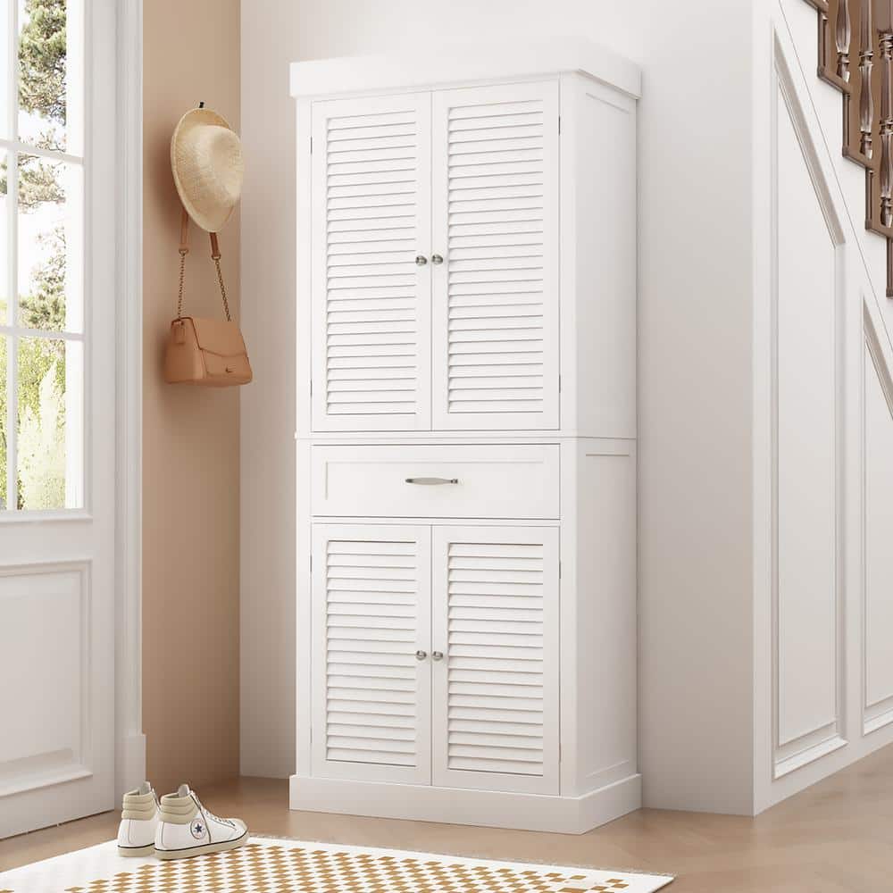 White Gloss 71.6" Tall Kitchen Pantry with Shutter Doors