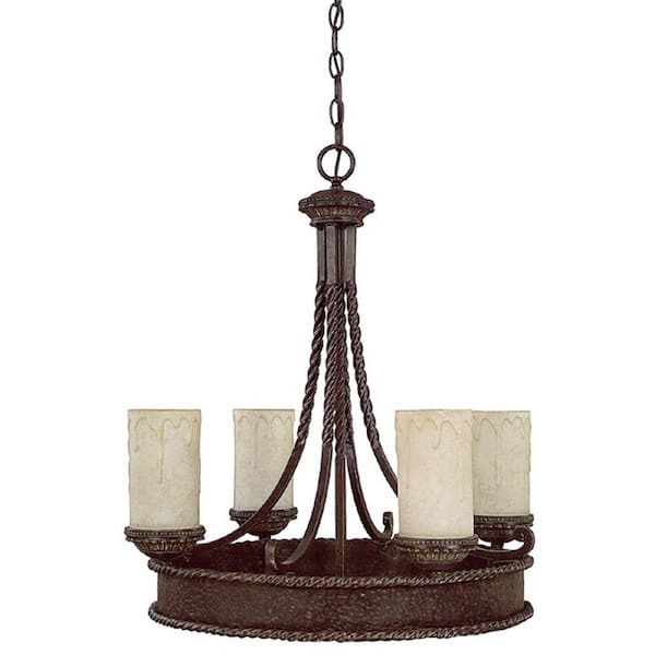 Filament Design 4-Light Weathered Brown Chandelier with Rust Scavo Glass Shade