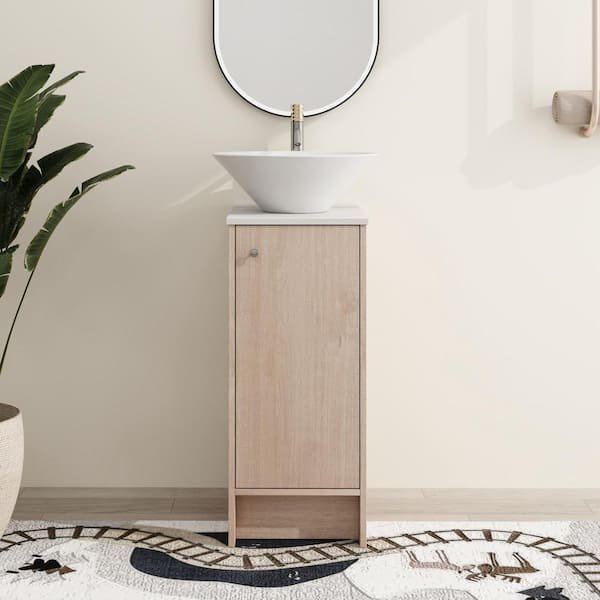 ARTCHIRLY 16.7 in. W x 18.9 in. D x 35.7 in. H Light Brown Freestanding Bath Vanity  with White Ceramic Vanity Top