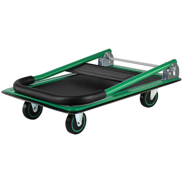 360 lbs. Capacity Easy-Move Foldable Metal Push Cart with 2 x Fixed and Wheels 2 x 360° Wheels
