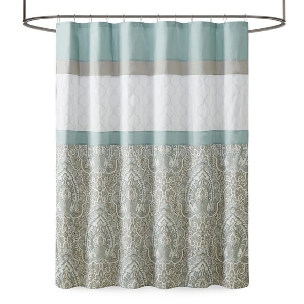 Unbranded Printed and Embroidered 72 in. W x 72 in. L Polyester Microfiber Shower Curtain in Light Blue
