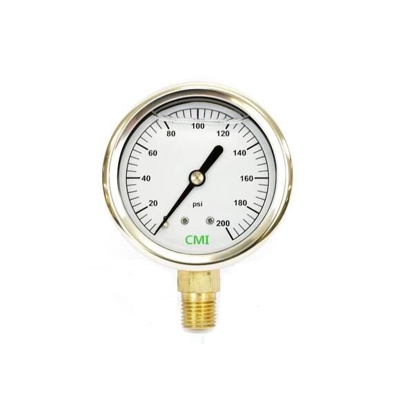 CMI inc 0 200 psi 2.5 in. Dial 1/4 in. Brass NPT Liquid Pressure