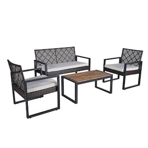 4-Piece Patio Furniture Set Outdoor Balcony Porch Garden Backyard Lawn Furniture with Beige Cushions