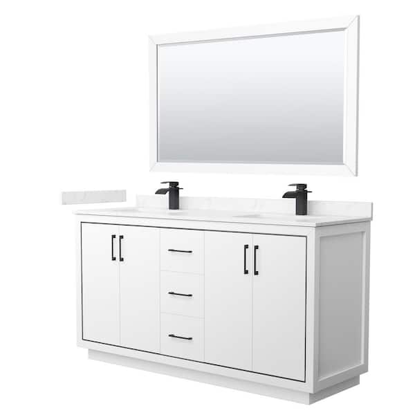 Wyndham Collection Icon 66 in. W x 22 in. D x 35 in. H Double Bath Vanity in White with Carrara Cultured Marble Top and 58 in. Mirror