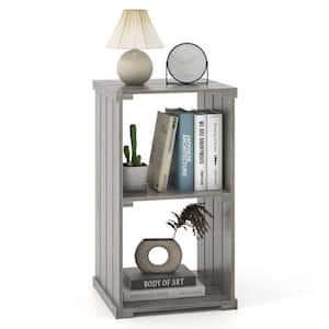 26 in. Tall Gray Wood 2-Shelf Slatted Bookcase Cubic Organizer with Open Back