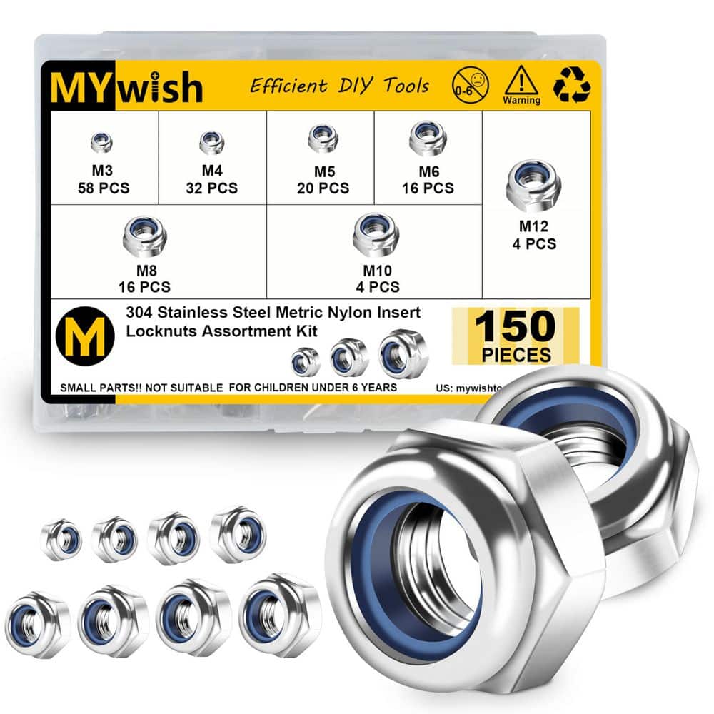 150-Piece Metric Nylon Lock Nuts Assortment Kit, 304-Stainless Steel Hex Nuts, M3-M12 price history on PriceWatchPro